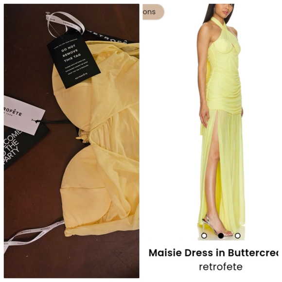 Nwt Retrofete maisie goddess  buttercream sheer layer slit maxi gown S - Picture 1 of 11